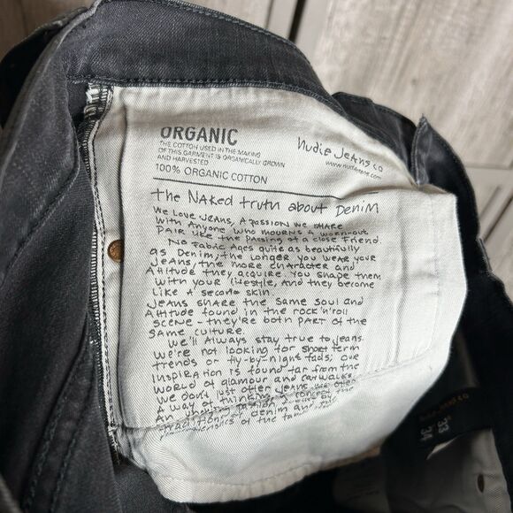 Nudie Jeans Size 33 x 34 (29) Lean Dean Black Color Slim Fit Organic Cotton - Picture 8 of 12